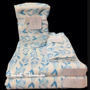 6pc Sigrid Olsen Blue Fish Coastal Nautical Sea Bath Hand Tip Towel Set New